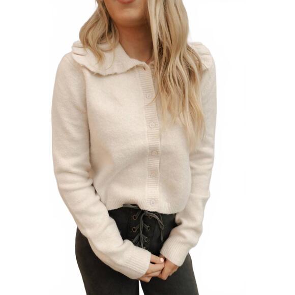 NEW MABLE ruffle collar cardigan in cream - Picture 5 of 5